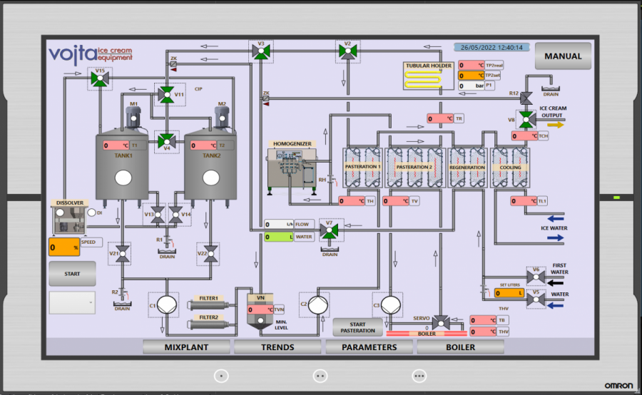 Ice cream mix preparation Mixplant HTST flow diagram Vojta Equipment Ice Com Tetra Pak MIXPLANT Tekno ice TEKNOMIX Tehnogel Mixworking Ice Group Technomix SPX GEA Pietribiasi FIC MIXINGPLANT Matrix Tehnofreeze Teknoice Tehnogel Tehnomix Rokk FBF Niro Soavi HPM Bertoli Frau Impianti Soren Inoxpa CFM pump